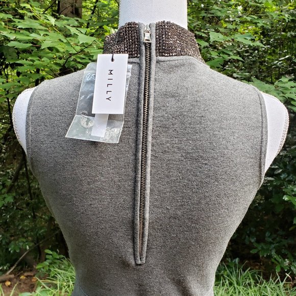 MILLY Gem Collar Sheath Dress Sleeveless in Gray Size Small - Picture 11 of 11